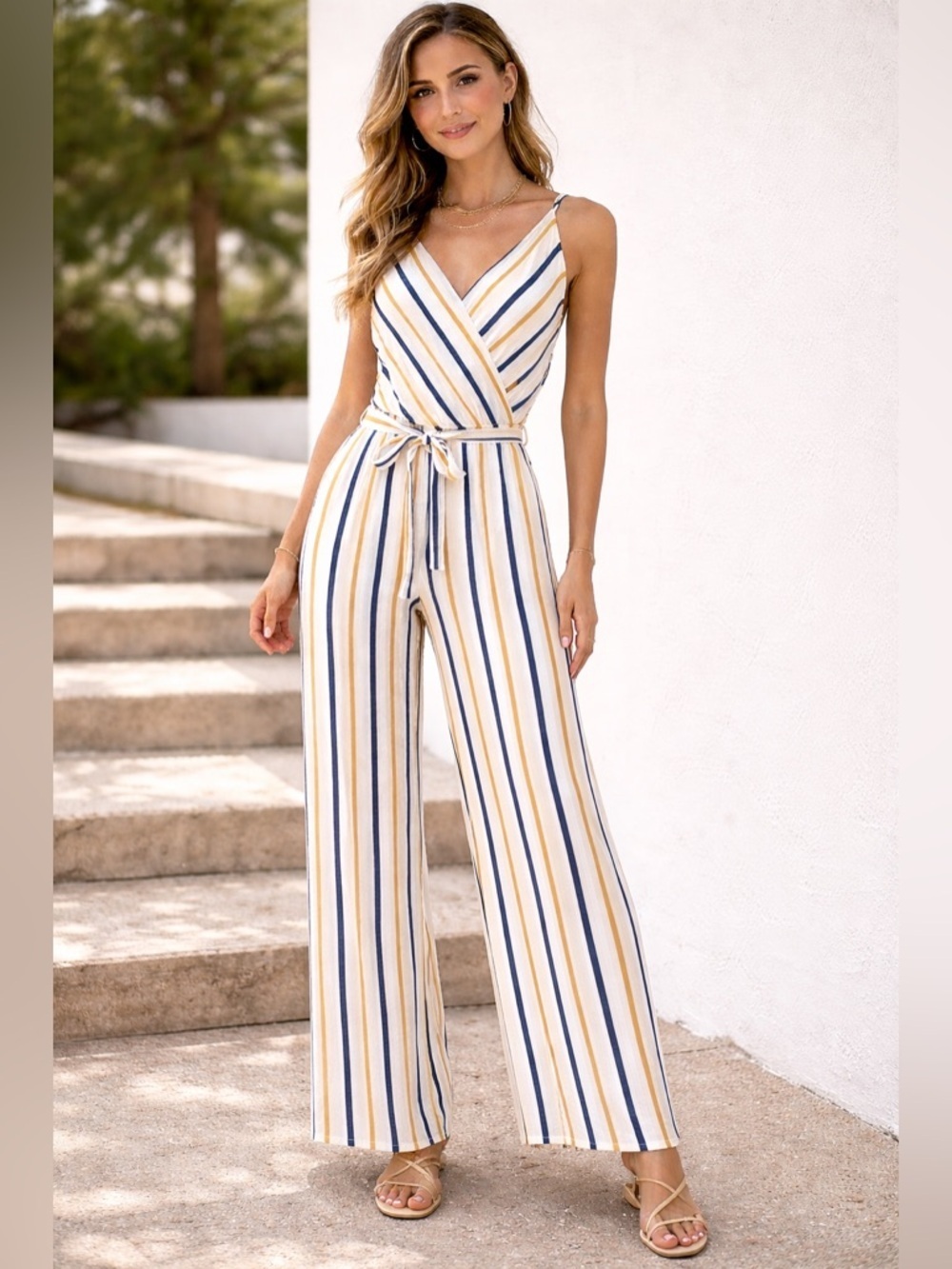 Staccato Multicolor Striped Jumpsuit Lightweight Summer Vacation Casual Size Lg